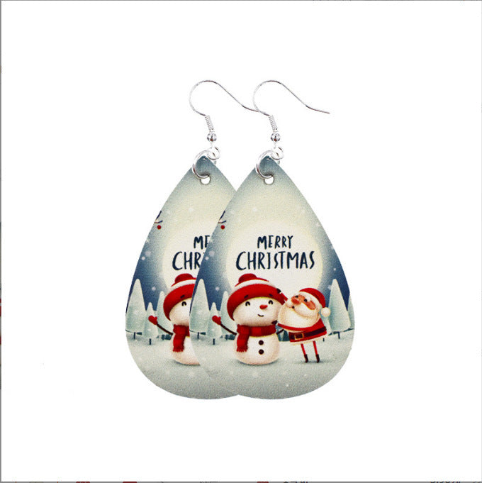 Wholesale Christmas Earrings Christmas Tree Snowflake Elk PU Leather Earrings